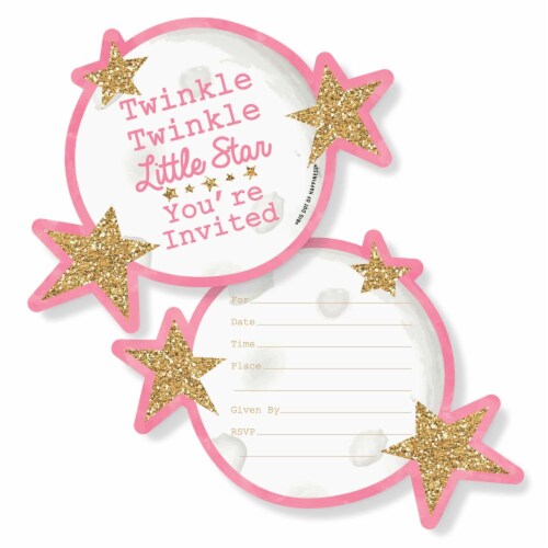 Big Dot of Happiness Pink Twinkle Twinkle Little Star - Shaped Invitations & Envelopes 12 Ct Perspective: front