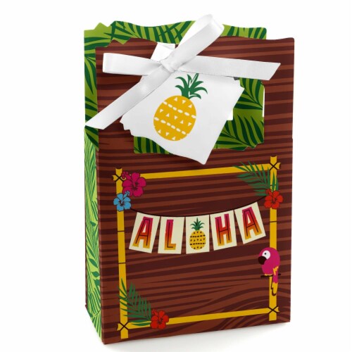 Big Dot of Happiness Tiki Luau - Tropical Hawaiian Summer Party Favor Boxes - Set of 12 Perspective: front