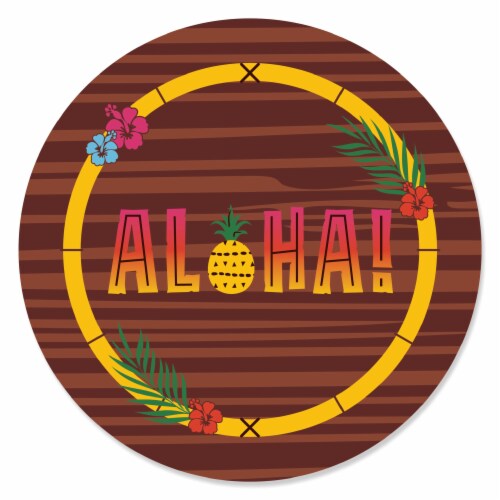 Big Dot of Happiness Tiki Luau - Tropical Hawaiian Summer Party Circle Sticker Labels - 24 Ct Perspective: front