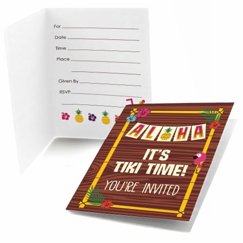 Big Dot of Happiness Tiki Luau - Fill In Tropical Hawaiian Summer Party Invitations (8 count) Perspective: front