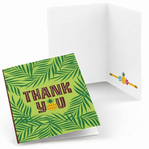 Big Dot of Happiness Tiki Luau - Tropical Hawaiian Summer Party Thank You Cards (8 count) Perspective: front