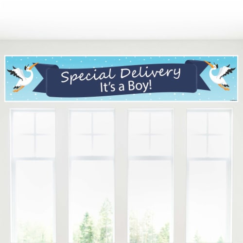 Big Dot of Happiness Boy Special Delivery - Blue It's a Boy Stork - Baby Shower Decor Banner Perspective: front