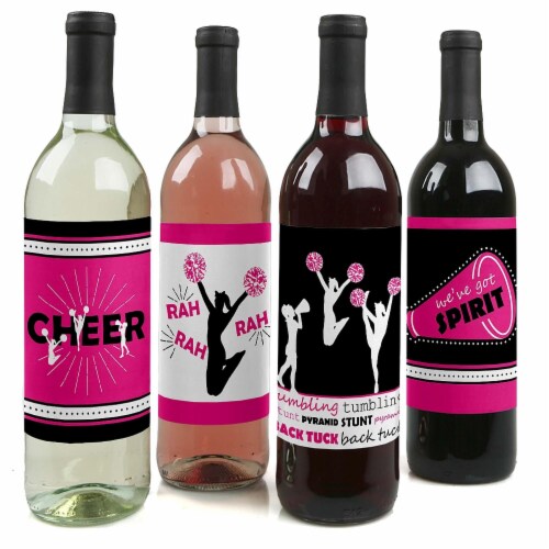 Big Dot of Happiness We've Got Spirit - Cheerleading Party Wine Bottle Label Stickers 4 Ct Perspective: front