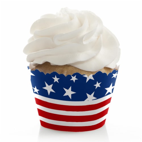 Big Dot of Happiness Stars & Stripes USA Patriotic Party Cupcake Decor Cupcake Wrappers 12 Ct Perspective: front