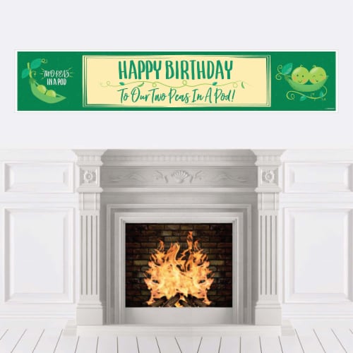 Big Dot of Happiness Double the Fun Twins Two Peas in a Pod 1st Happy Birthday Party Banner Perspective: front