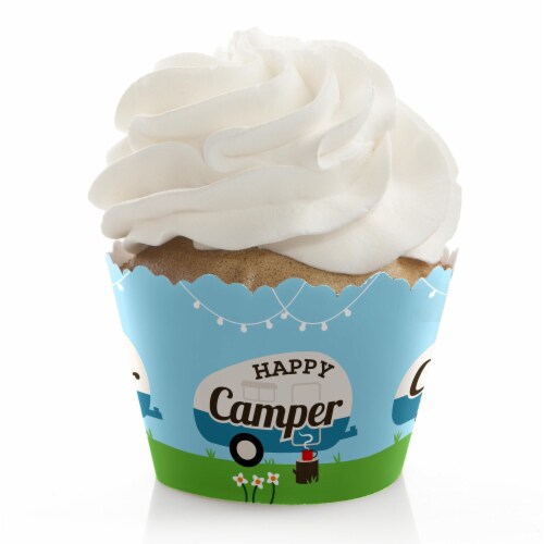 Big Dot of Happiness Happy Camper Baby Shower or Birthday Party Decor Cupcake Wrappers 12 Ct Perspective: front