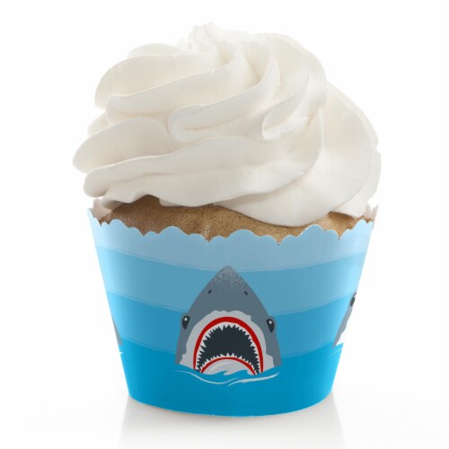 Big Dot of Happiness Shark Zone - Jawsome Shark Birthday Party Decor - Cupcake Wrappers 12 Ct Perspective: front