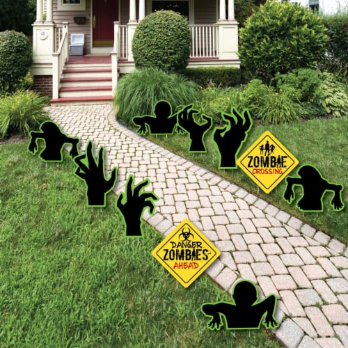 Big Dot of Happiness Zombie Zone - Lawn Decor - Outdoor Halloween Party Yard Decor - 10 Pc Perspective: front