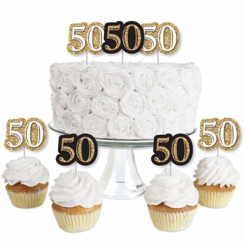 Big Dot of Happiness Adult 50th Birthday Gold Dessert Cupcake Toppers Clear Treat Picks 24 Ct Perspective: front
