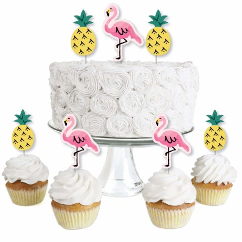 Big Dot of Happiness Pink Flamingo - Party Like a Pineapple Cupcake Toppers Treat Picks 24 Ct Perspective: front