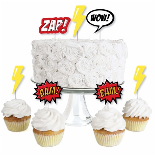 Big Dot of Happiness Bam Superhero - Dessert Cupcake Toppers - Party Clear Treat Picks 24 Ct Perspective: front