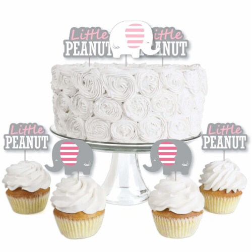 Big Dot of Happiness Pink Elephant Dessert Cupcake Toppers Girl Party Clear Treat Picks 24 Ct Perspective: front