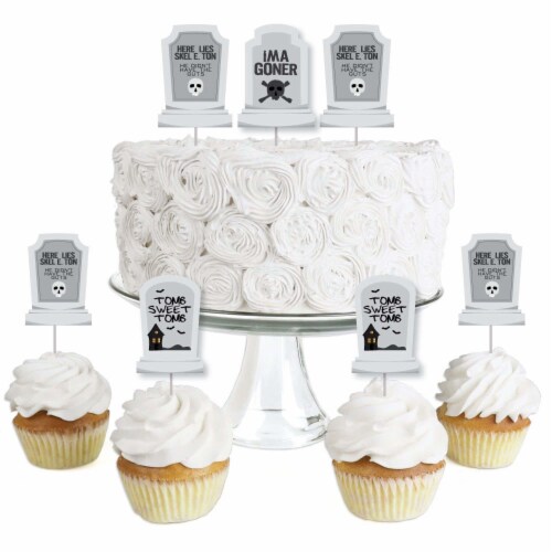 Big Dot of Happiness Graveyard Tombstones - Cupcake Toppers Party Clear Treat Picks - 24 Ct Perspective: front