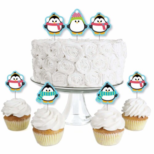 Big Dot of Happiness Holly Jolly Penguin - Cupcake Toppers Christmas Clear Treat Picks 24 Ct Perspective: front