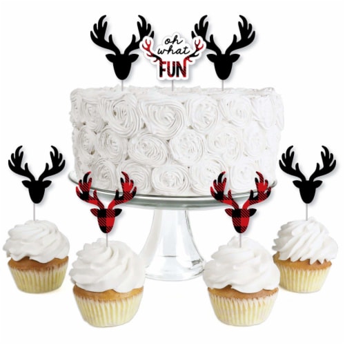 Big Dot of Happiness Prancing Plaid Dessert Cupcake Toppers Christmas Clear Treat Picks 24 Ct Perspective: front