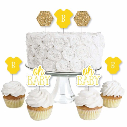 Big Dot of Happiness Baby Neutral Dessert Cupcake Toppers Baby Shower Clear Treat Picks 24 Ct Perspective: front
