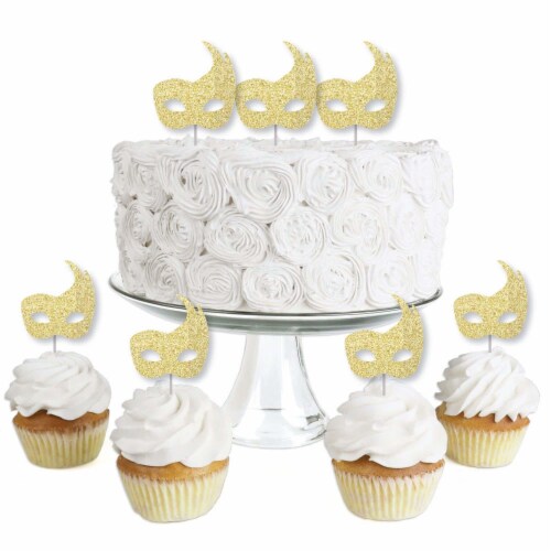 Big Dot of Happiness Gold Glitter Mask No-Mess Dessert Cupcake Topper Party Treat Picks 24 Ct Perspective: front