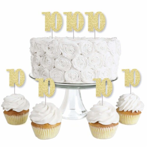 Big Dot of Happiness Gold Glitter 10 - Dessert Cupcake Toppers - Party Treat Picks 24 Ct Perspective: front