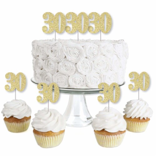 Big Dot of Happiness Gold Glitter 30 - Dessert Cupcake Toppers - Party Treat Picks 24 Ct Perspective: front