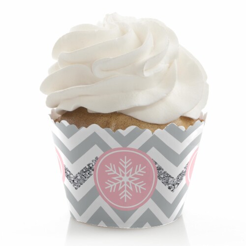 Big Dot of Happiness Pink Winter Wonderland - Snowflake Party Decor - Cupcake Wrappers 12 Ct Perspective: front