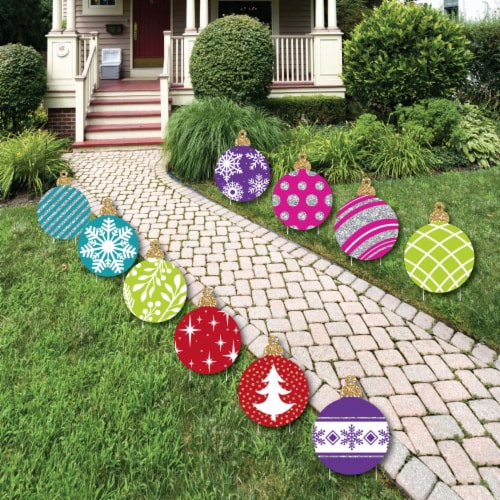 Big Dot of Happiness Colorful Ornaments Lawn Outdoor Holiday & Christmas Yard Decor 10 Pc Perspective: front
