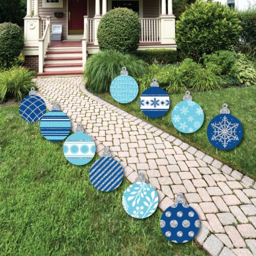 Big Dot of Happiness Blue & Silver Ornaments Lawn Outdoor Holiday Christmas Yard Decor 10 Pc Perspective: front