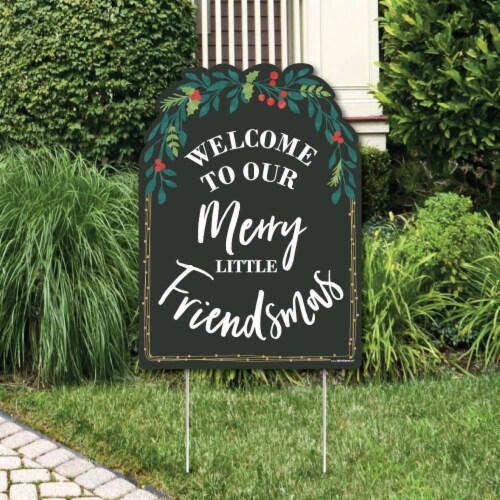 Big Dot of Happiness Rustic Merry Friendsmas Party Decor Friends Christmas Welcome Yard Sign Perspective: front