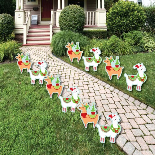 Big Dot of Happiness Fa La Llama - Lawn Outdoor Christmas & Holiday Party Yard Decor 10 Pc Perspective: front
