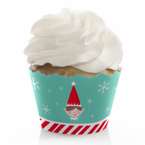 Big Dot of Happiness Elf Squad Kids Elf Christmas Birthday Party Decor Cupcake Wrappers 12 Ct Perspective: front