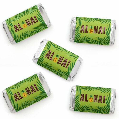 Big Dot of Happiness Tiki Luau Mini Candy Bar Wrapper Stickers Hawaiian Party Favors 40 Ct Perspective: front