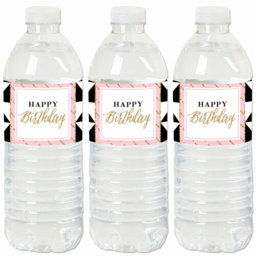 Big Dot of Happiness Chic Happy Birthday Pink Black & Gold Water Bottle ...