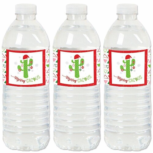 Big Dot of Happiness Merry Cactus - Christmas Cactus Party Water Bottle Sticker Labels 20 Ct Perspective: front