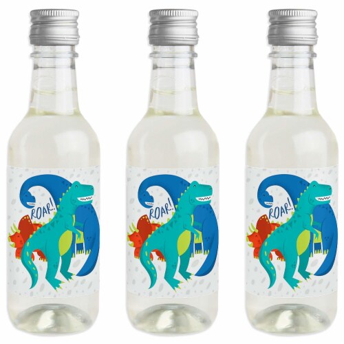 Big Dot of Happiness Roar Dinosaur - Mini Wine Bottle Stickers - Dino Mite Party Favor 16 Ct Perspective: front