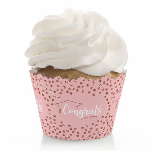 Big Dot of Happiness Rose Gold Grad - Graduation Party Decor - Party Cupcake Wrappers - 12 Ct Perspective: front