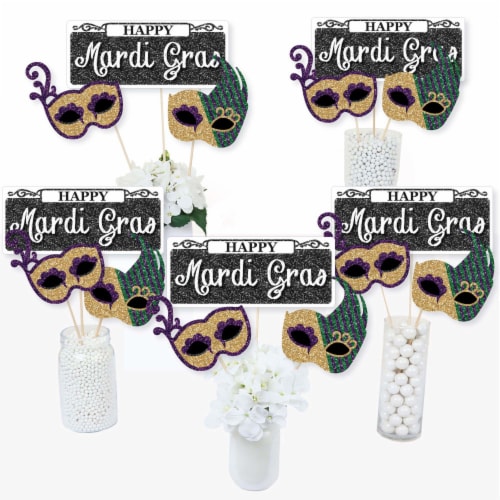 Big Dot of Happiness Mardi Gras - Masquerade Party Centerpiece Sticks - Table Toppers - 15 Ct Perspective: front