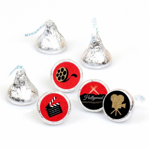 Big Dot of Happiness Red Carpet Hollywood Movie Night Round Candy Sticker Favors - 108 Ct Perspective: front