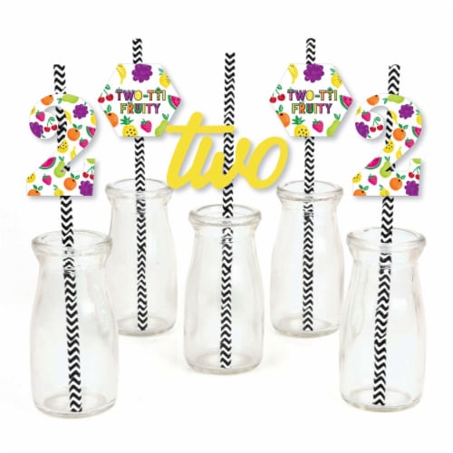 Big Dot of Happiness 2nd Birthday Two-tti Fruity - Striped Paper Straw Decor 24 Ct Perspective: front