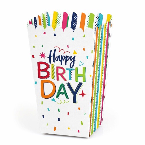 Big Dot of Happiness Cheerful Happy Birthday - Colorful Party Favor Popcorn Treat Boxes 12 Ct Perspective: front