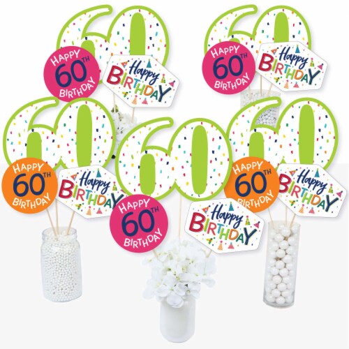 Big Dot of Happiness 60th Birthday - Cheerful Birthday Centerpiece Sticks Table Toppers 15 Ct Perspective: front
