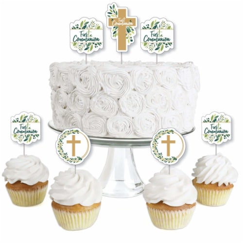 Big Dot of Happiness First Communion Elegant Cross Dessert Cupcake Toppers Treat Picks 24 Ct Perspective: front