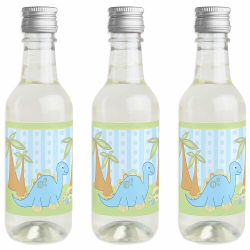 Big Dot of Happiness Baby Boy Dinosaur - Mini Wine Bottle Label Stickers - Party Favor 16 Ct Perspective: front