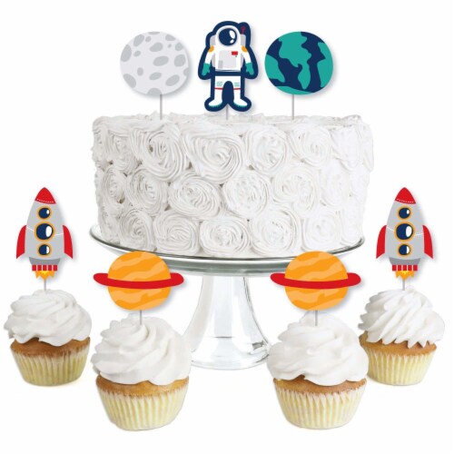 Big Dot of Happiness Blast Off to Outer Space Dessert Cupcake Toppers Clear Treat Picks 24 Ct Perspective: front