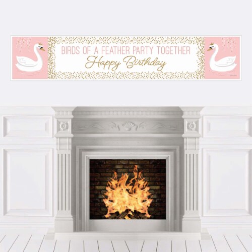 Big Dot of Happiness Swan Soiree - White Swan Happy Birthday Decorations Party Banner Perspective: front