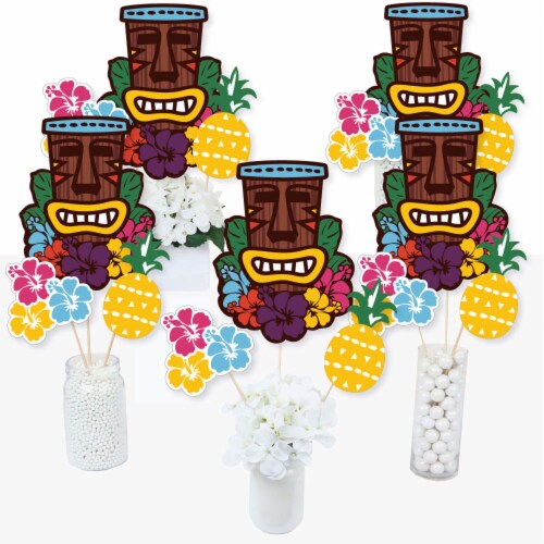 Big Dot of Happiness Tiki Luau - Hawaiian Party Centerpiece Sticks - Table Toppers - 15 Ct Perspective: front