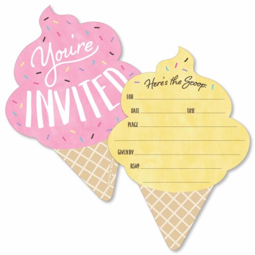 Big Dot of Happiness Scoop Up the Fun - Ice Cream - Shaped Fill-in Invites & Envelopes 12 Ct Perspective: front