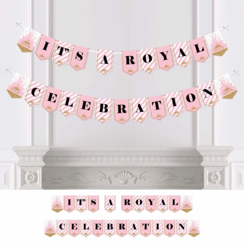Big Dot of Happiness Little Princess Crown Bunting Banner Party Decor Its a Royal Celebration Perspective: front