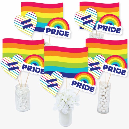 Big Dot of Happiness Love is Love - Gay Pride LGBTQ Rainbow Centerpiece Table Toppers 15 Ct Perspective: front