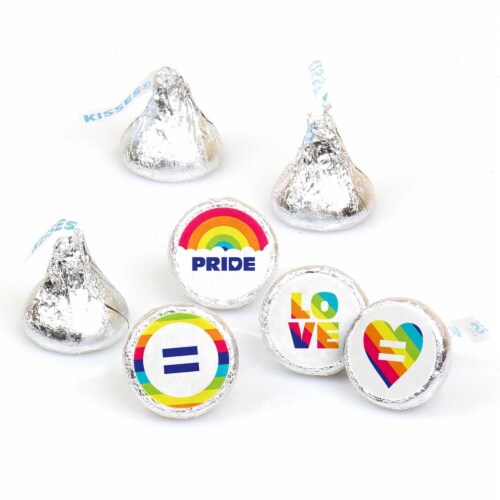 Big Dot of Happiness Love is Love Pride Round Candy Sticker Favors (1 sheet of 108) Perspective: front