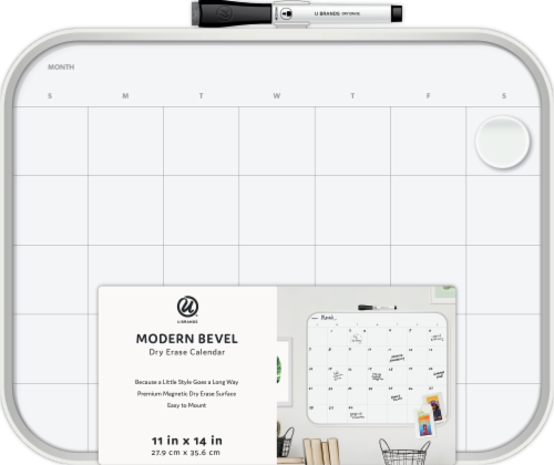 U Brands Modern Bevel Gray Frame Dry Erase Calendar Perspective: front