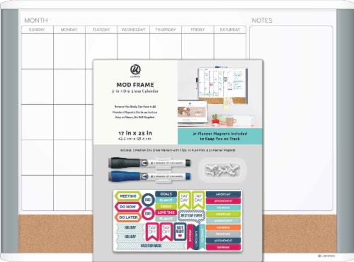 U Brands Mod Frame 3-in-1 Dry Erase Calendar Perspective: front
